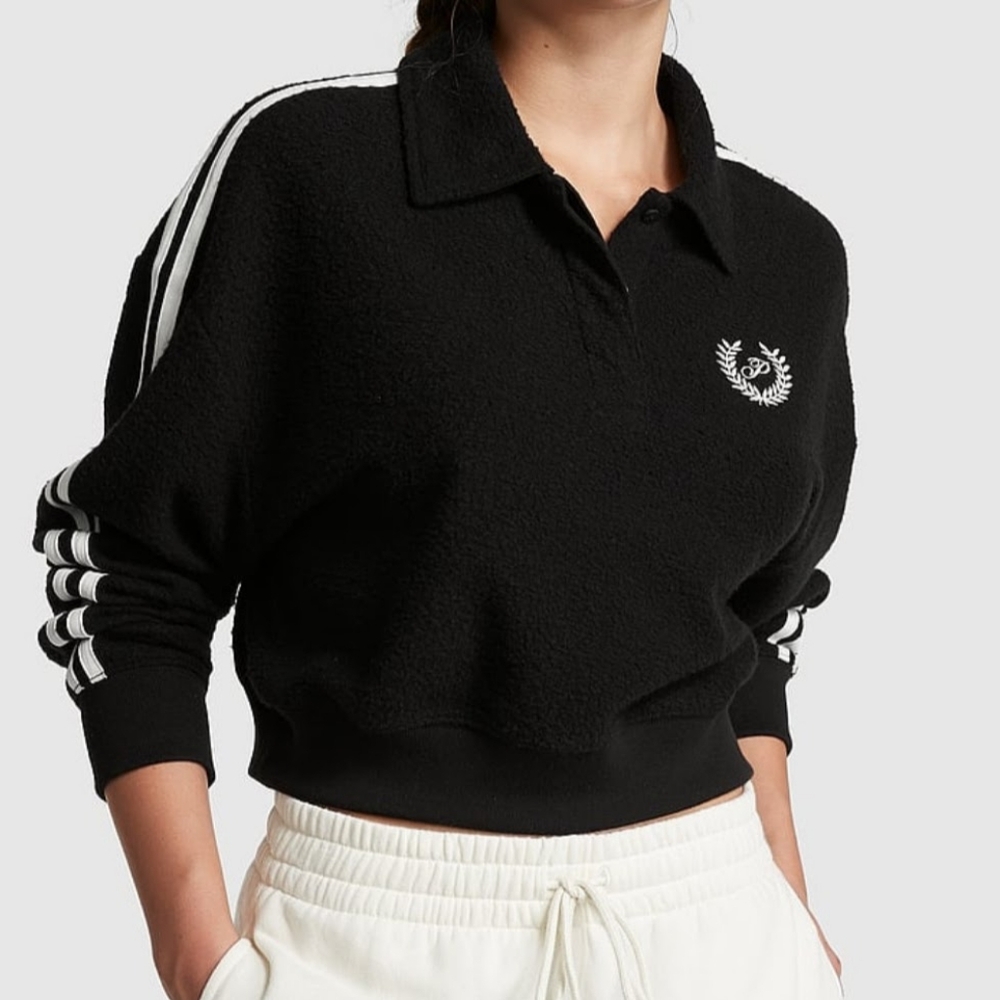 PINK Victoria's Secret Reverse Fleece Cropped Polo Sweatshirt.